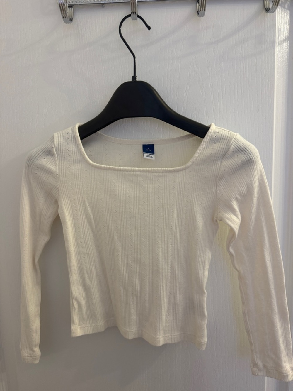 Old Navy Cream Ribbed Square-Neck Long Sleeve Top